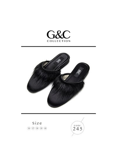 Gc Terlik 245 Kadın Önü Tüylü Ev Terliği-siyah Siyah