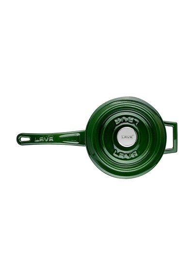 Lava Döküm Yuvarlak Sos Tenceresi Çap Ø 18cm. Döküm Demir Yekpare Saplı Premium Serisi - Majolica Yeşil Yeşil