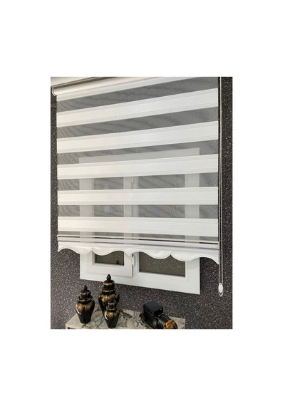 Beyaz Renk Gümüş Sim Detaylı Pliseli Zebra Stor Perde Beyaz - 97252449 Beyaz