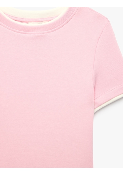 Koton Modal Karışımlı Bisiklet Yaka Kısa Kollu Slim Fit Tişört Pembe 7wkg10332ak Gül