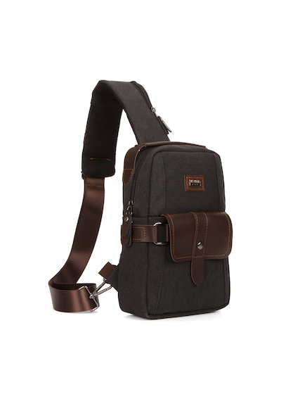 Newish Polo Erkek Kanvas Kumaş Çapraz Bel Ve Omuz Çantası New259 - Siyah - Kahverengi