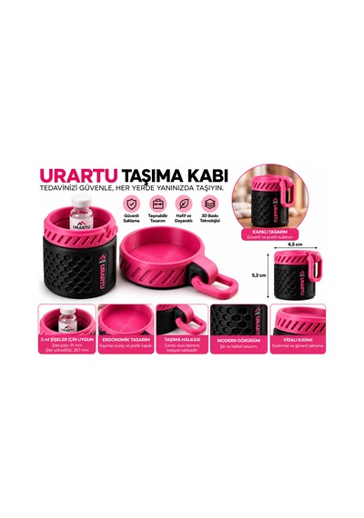 3 Ml Şişe Taşıma Kabı 16 Mm Çap Uyumlu Vidalı Kapaklı İlaç Şişesi Organizeri Pembe/siyah