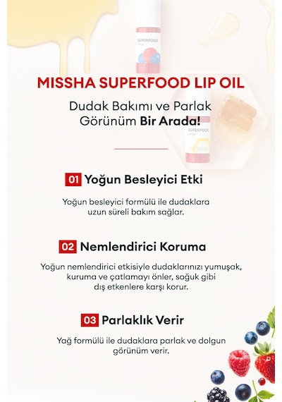 Missha Super Food Lip Oil Berry Yoğun Nemlendirici Dut Özlü Dudak Bakım Yağı 5.2 G