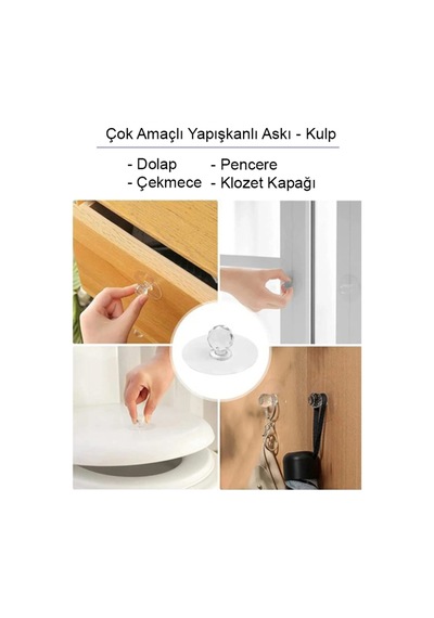 10 Adet Şeffaf Kristal Başlıklı, Yapışkanlı Dolap-çekmece Kulp - Banyo Askısı - Klozet Kapağı Tutucu Diğer