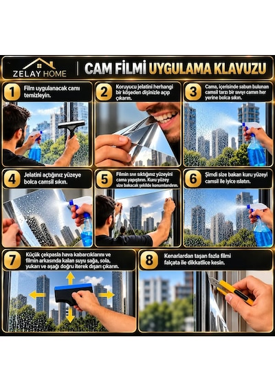 Zelayhome Silver Aynalı Cam Balkon Filmi 100 CM X 2 M