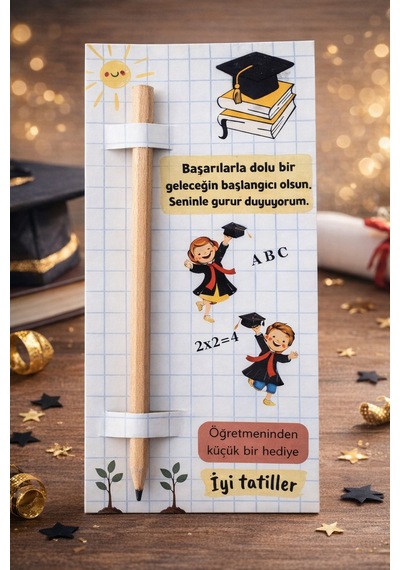 5 Adet Mezuniyet Temalı Kalem Kartı Natürel Kurşun Kalemli Öğretmenden Hediye Jelatinli Ahşap