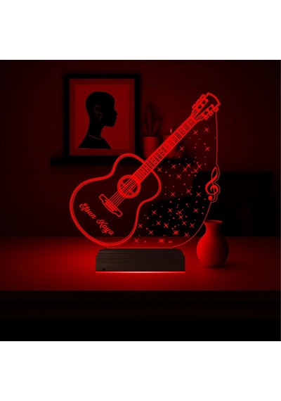 Luvivia Klasik Gitar Müzisyen Hediye Kişiye Özel 3d Lamba - Masa Gece Lambası V2 Şeffaf
