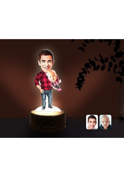 Kişiye Özel Baba Oğul Karikatürlü Dekoratif 3D Biblo Led Işıklı G (483006648)