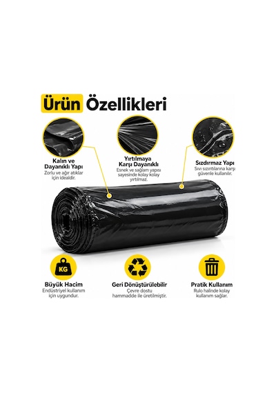 Endüstriyel Battal Boy Çöp Torbası Seti 72x95 Cm Siyah - Koli Içi 120 Adet 12 Rulo X 10 Adet