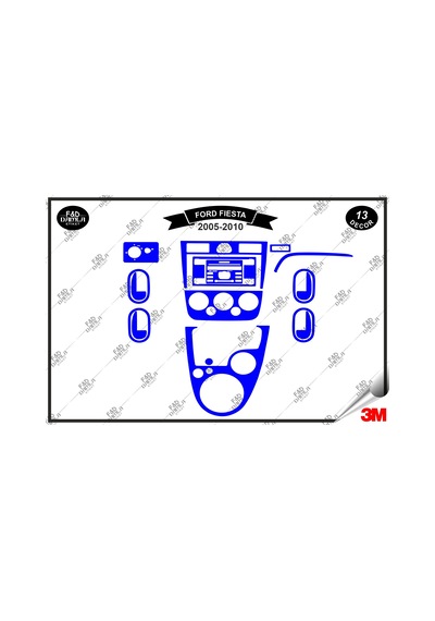 Ford Fiesta 2005-2010 Torpido Konsol Trim Göğüs Maun Kaplama Set 13 Parça Mavi