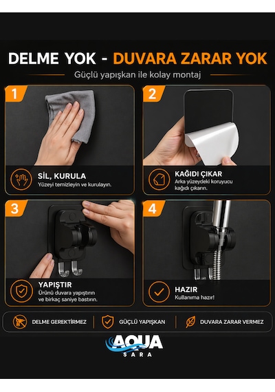 Siyah Yapışkanlı Duş Başlığı Tutucu , Ayarlanabilir Su Geçirmez Yapışkanlı Mafsal Chrome Tepe Duş Sistemleri