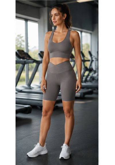 Cocosushicooo Kadın Spor Takım Toparlayıcı Yüksek Bel Biker Tayt & Destekli Spor Büstiyer Takım Vizon