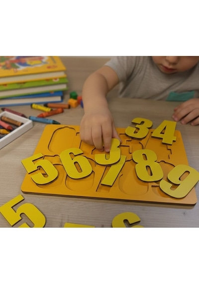 Ahşap Sayılar Puzzle - Eğitici Oyuncak - Montessori Temelli Rakam Öğretici - 30x20 Cm