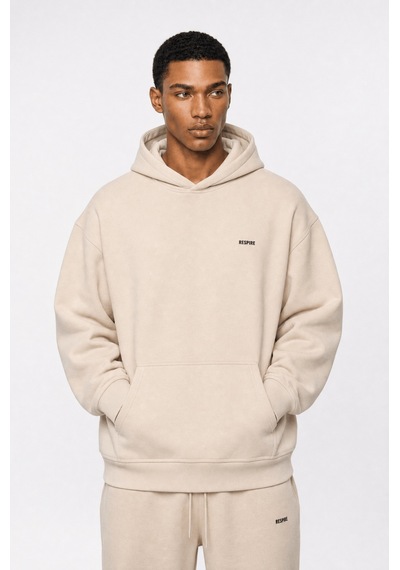 Erkek Respire Basic Oversize Hoodie Bej