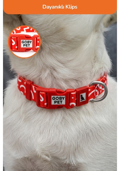 Köpekler İçin Dayanıklı Ve Güvenli, Desenli Boyun Tasması 25mm Kırmızı