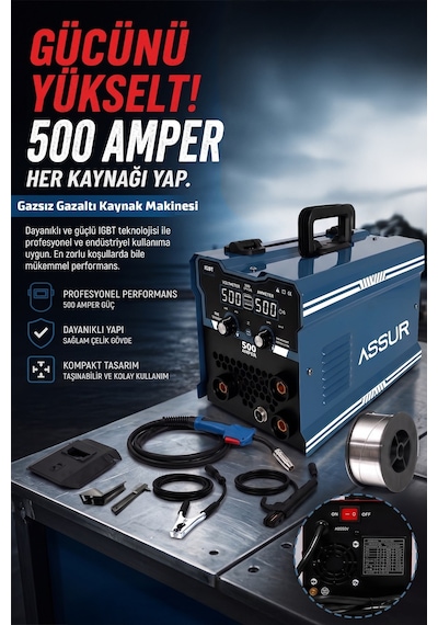 500 Amper 3'ü 1 Arada Gazsız Gazaltı Mıg/mma/tıg Lift İnverter Kaynak Makinesi 220v Dijital Ekranlı-3197