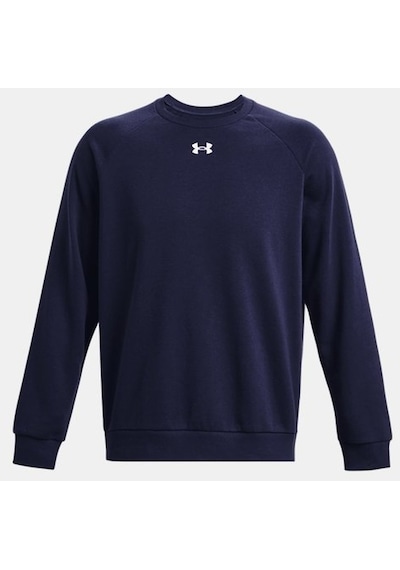 Under Armour Erkek UA Rival Fleece Bisiklet Yaka 1379755-410 Lacivert - Beyaz