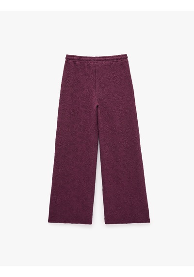 Koton Rahat Kalıp Düz Bol Paça Floral Dokulu Pantolon Mürdüm 7wak40120ek Mor