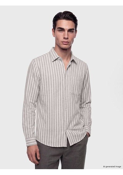 Lcwaıkıkı Classic Gri Regular Fit Çizgili Poplin Erkek Gömlek