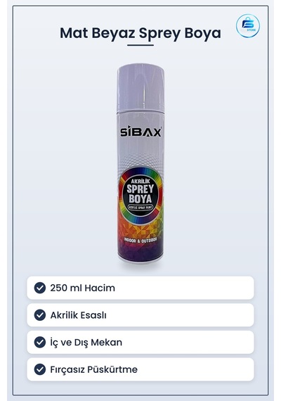 Mat Beyaz Sprey Boya 250 Ml Akrilik İç Ve Dış Mekan İçin Boyama S