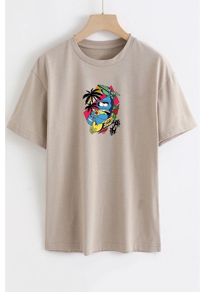 Flood Of Style Unisex Crazy Banana Baskılı T-shirt Bej