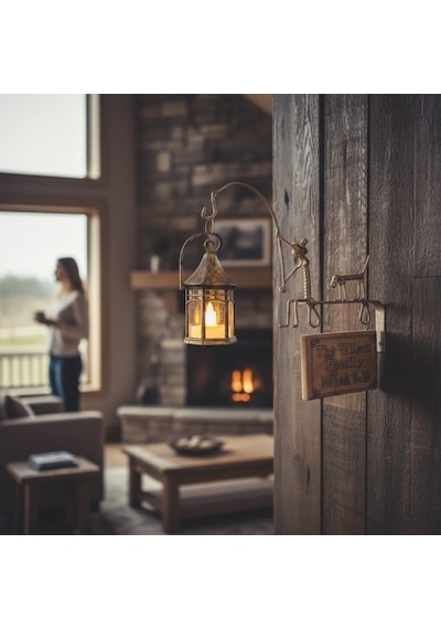Rustik Kapı İsimliği Fener ve Saksı Askısı Wh006