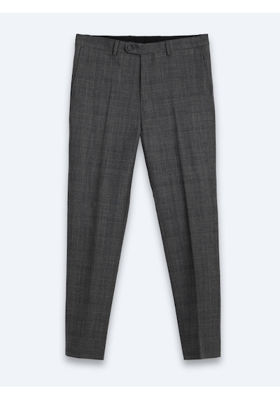 Kip Antrasit Kareli Modern Fit Yün Karışımlı Takım Elbise