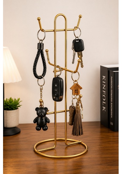 Mat Gold 6 Bölmeli Metal Takı Standı, Kolye, Bileklik Ve Aksesuar Düzenleyici