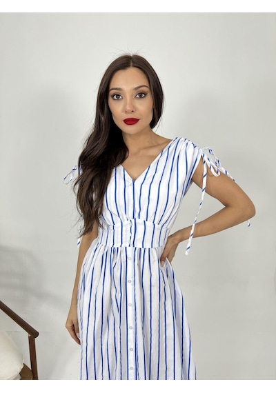 De'charme 5486 Elbise-baltimore Çizgili Altın