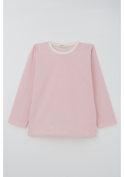 Breeze Kız Çocuk Pijama Takımı Rüya Çizgili 4-8 Yaş, Pembe
