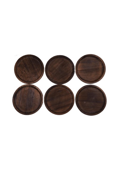 Bambum Patrin Doğal Ahşap Yuvarlak Küçük Tabak 6 Lı Set 25x2 Cm Kahverengi