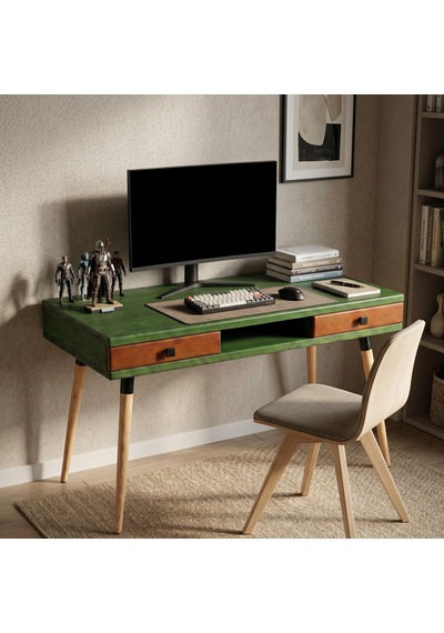 Mobenta Modest Desk: Masif Çalışma & Laptop Masası 2 Çekmece 1 Bölme - 120x60 Ye-bk Yeşik-bakır Mobenta Modest Desk: Masif Çalışma & Laptop Masası 2 Çekmece 1 Bölme - 120x60 Ye-bk Yeşik-bakır