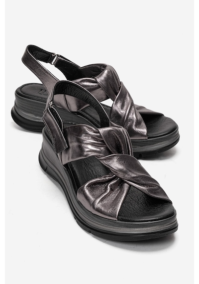 Luvishoes Oara Platin Cilt Hakiki Deri Kadın Sandalet