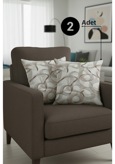 Chevron Bohem Dekoratif Punch Yastık Kırlent Kılıfı 2 Adet 45x45 Zen Dalga Kahverengi 45 x 45