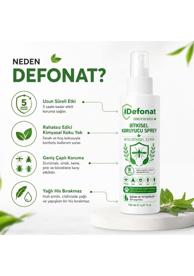 Defonat Bitkisel Sinek Sivrisinek Ve Kene Kovucu Koruyucu Sprey 150 Ml
