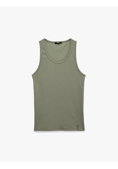 Koton Kolsuz Pamuklu Bisiklet Yaka Slim Fit Atlet Haki 6sam30001mk