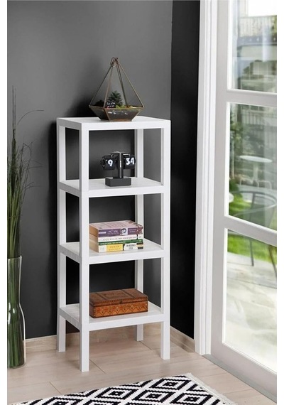4 Katlı Plastik Çok Amaçlı Banyo, Balkon Düzenleyici Saksılık Kitaplık, Beyaz, 29x38x100 Cm Mtfks-om-2115-4lu