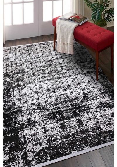Parlak Saten Dokulu Poem Bambu Tuşe Modern Trend Halı Pm06 Siyah Siyah-antrasit