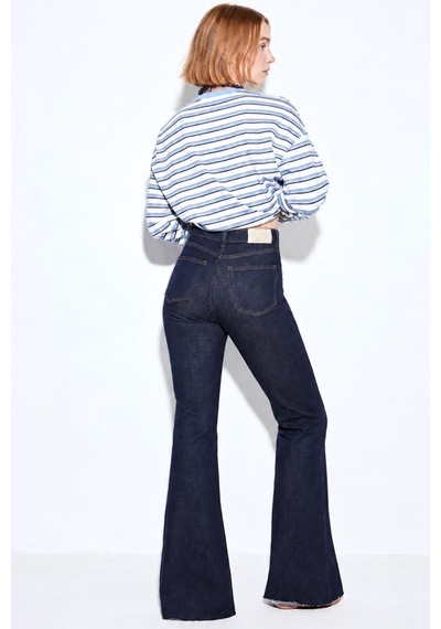 Hiccup H74 Slim Fit İspanyol Paça Jean Koyu Mavi