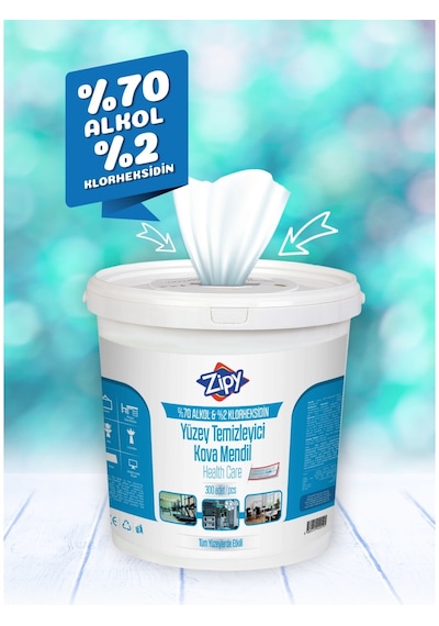 Zipy Alkol İçerikli Yüzey Temizleyici Islak Kova Mendil 300 Yaprak