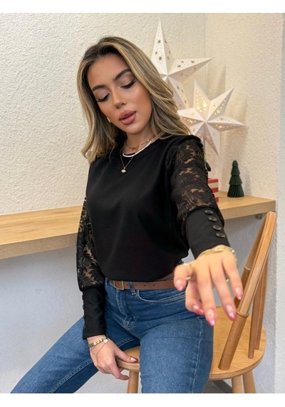 Kadın Uzun Kollu Bisiklet Yaka Kolları Çiçekli Waffle Bluz Çok Renkli