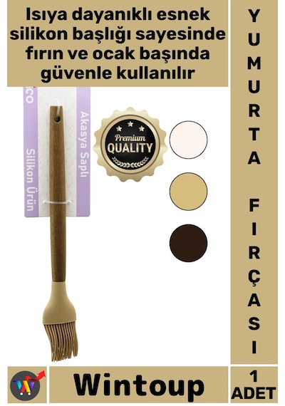Fırça Isıya Dayanıklı Mutfak 27 Cm Ahşap Akasya Saplı Yağ Fırçası Renkli Silikon Yumurta Fırçası