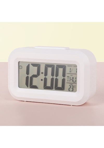 Mini Dijital Masa Saati Ve Çalar Saat Lcd Ekranlı, Tarih Ve Sıcaklık Göstergeli Alarm Saati 9 4,5 Cm - Beyaz Renkli