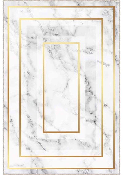 Krem Gold Çerçeveli Kaymaz Tabanlı Dekoratif Halı Rv006 Krem - Gold