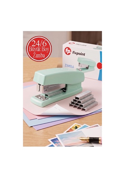 Açık Yeşil Zımba Makinesi 24/6 1 Adet Fixpoint P-4529 Pastel Renkler Büyük Zımba Makinası Ve Teli 15 20 Sayfa Ofis Büro