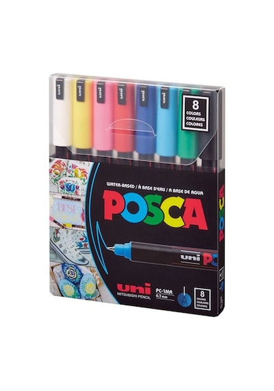 Uni-ball Posca 0.7 Su Bazlı Boyama Markörü Ana Renk 8 Li V Pc-1mr/8c V Set Çok Renkli