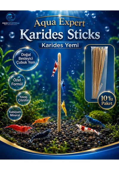 Aqua Expert Karides Sticks Karides Yemi 10 Lu Paket Doğal Besleyici Çubuk Yem Özel Formül - Kalsiyum Mineral