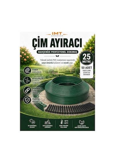 Esnek Pvc Çim Ayırıcı Bahçe Peysaj Düzenleyici 25 Metre Yeşil Çim Sınırlayıcı Esnek Plastik Taş Toprak Ayraç Bariyer Peyzaj Bordürü