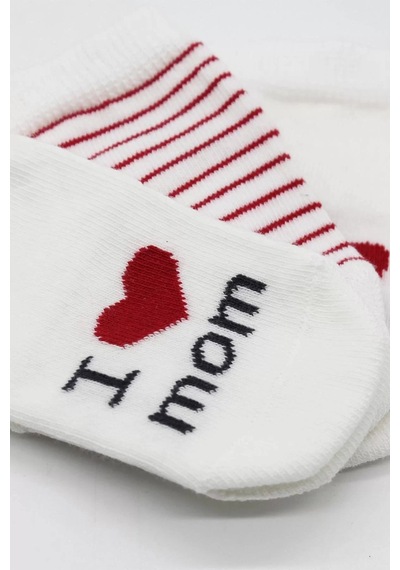 Mom Dad 3'lü Penye Soket Çorap 10123 Ekru Renkli Çok Renkli