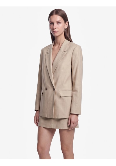 Koton Regular Fit Düğmeli Cep Detaylı Kruvaze Yaka Blazer Ceket Kahverengi Desenli 7wak50007uw